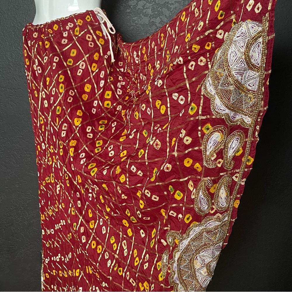 Vintage Boho Ethnic Lehenga Choli style Embroidered beaded Train Skirt